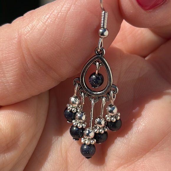 22059 Blue Sandstone Chandelier Earrings - Picture 2 of 6